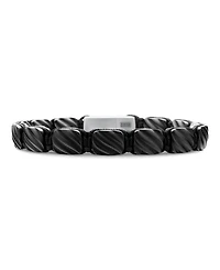 Men's Sculpted Cable Woven Tile Bracelet Black Titanium with Sterling Silver and Nylon, 8.5mm