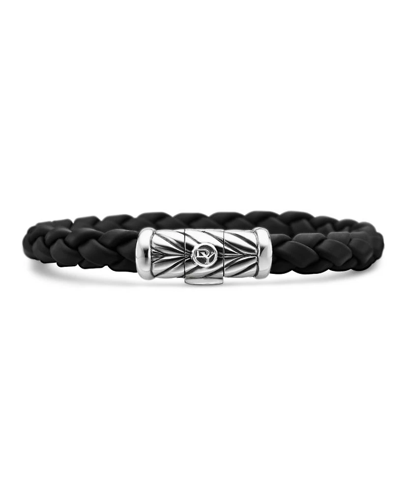 Men's Chevron Bracelet Black Rubber and Sterling Silver, 8mm