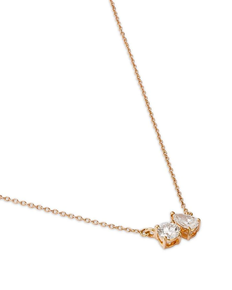 14K Yellow Gold Lab Grown Diamond Pear & Round Duet Pendant Necklace, 16-20"