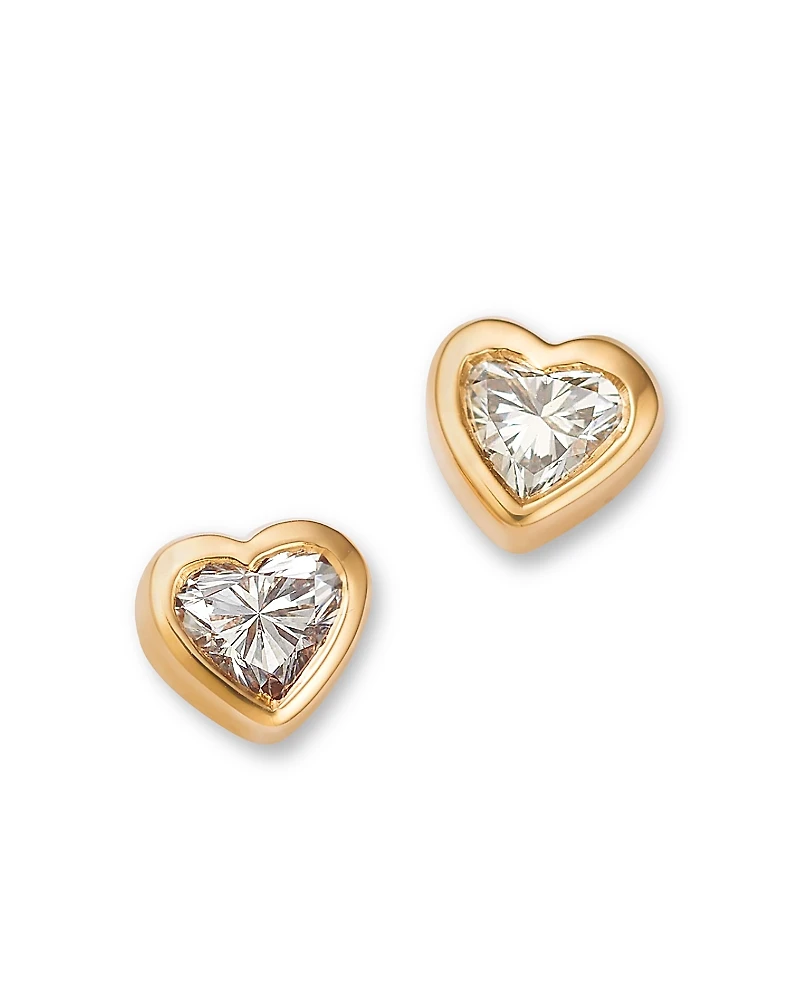 Moon & Meadow 14K Yellow Gold Lab Grown Diamond Heart Bezel Stud Earrings