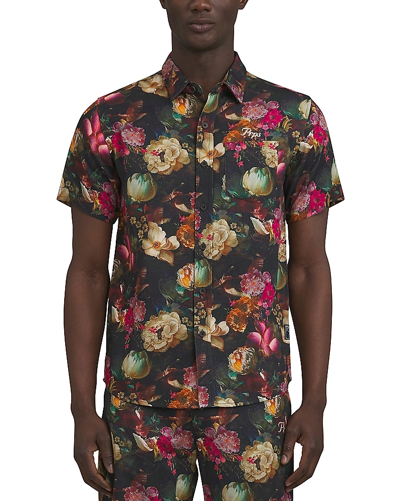 Prps Gold Finch Floral Pattern Short Sleeve Button Down Shirt