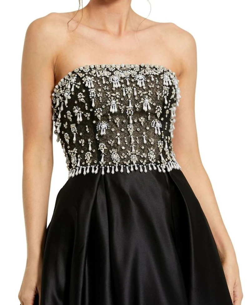 Strapless Beaded Embellished Top Satin Ballgown