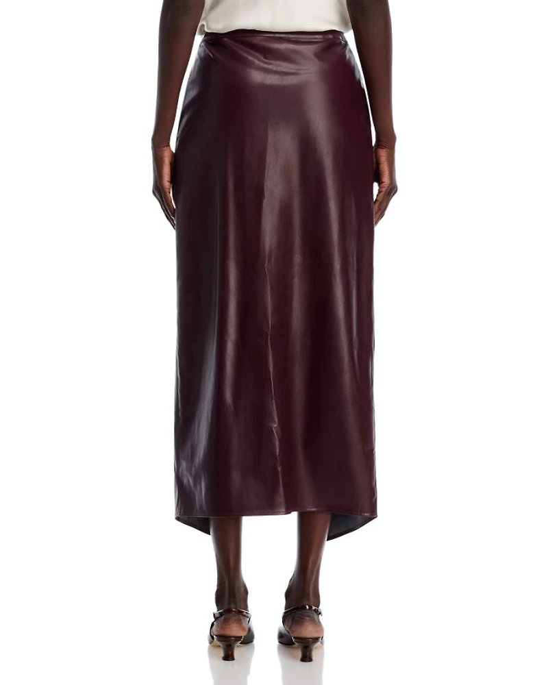 Faux Leather Front Slit Midi Skirt