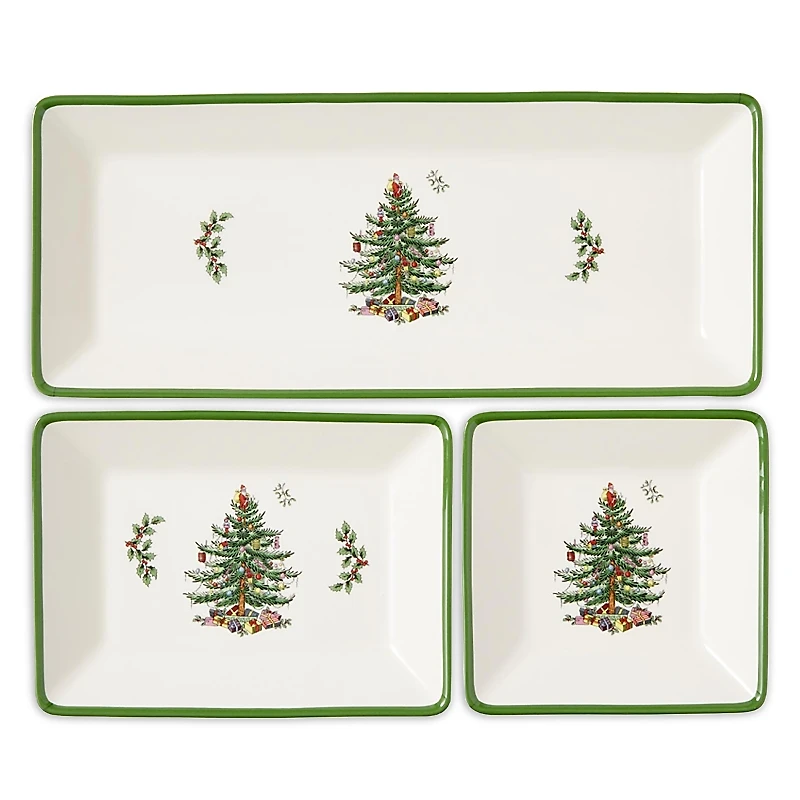 Spode Christmas Tree Traditional 3 Piece Nesting Tray Set