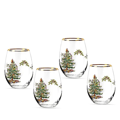 Spode Christmas Tree Stemless Wine Glasses, Set of 4