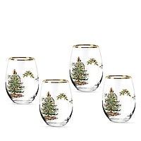 Spode Christmas Tree Stemless Wine Glasses, Set of 4
