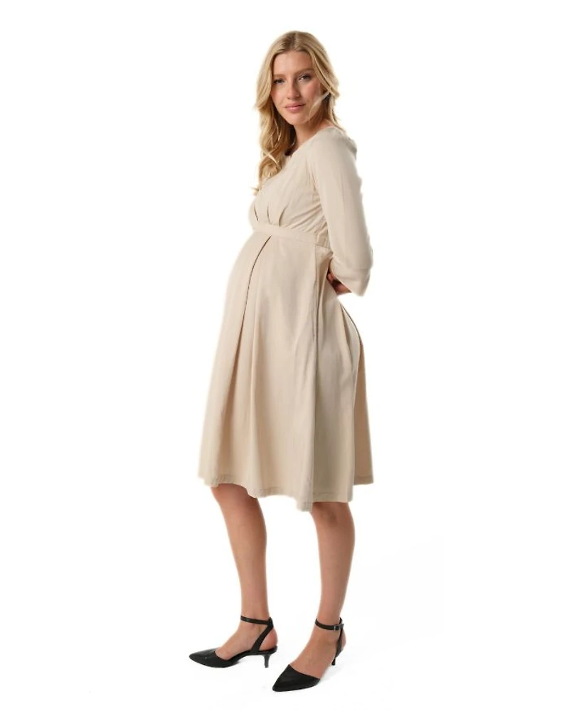 Women's Empire Waist Maternity & Nursing Midi Tea Dress TENCEL (Regular Petite)