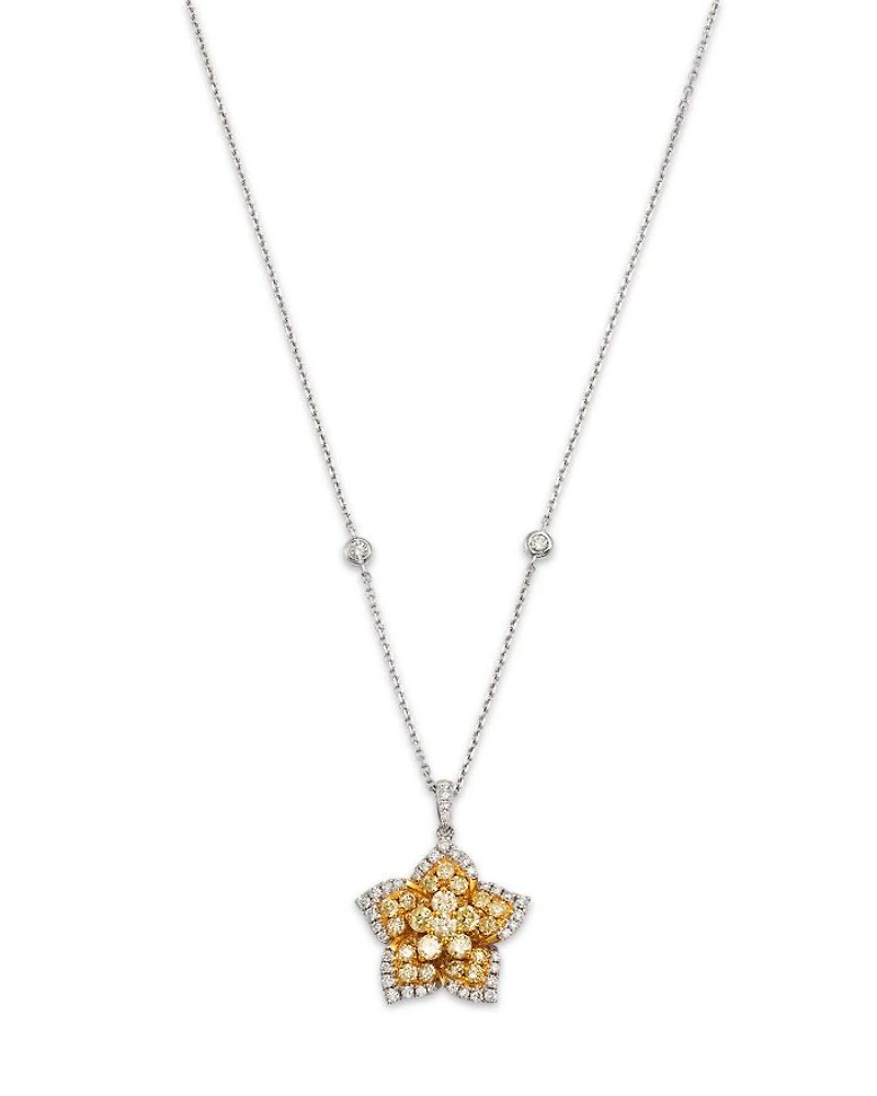 White & Yellow Diamond Star Pendant Necklace in 14K White & Yellow Gold, 1.34 tcw