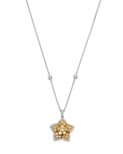 White & Yellow Diamond Star Pendant Necklace in 14K White & Yellow Gold, 1.34 tcw
