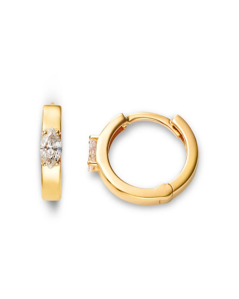 14K Yellow Gold Lab Grown Diamond Marquis Huggie Hoop Earrings