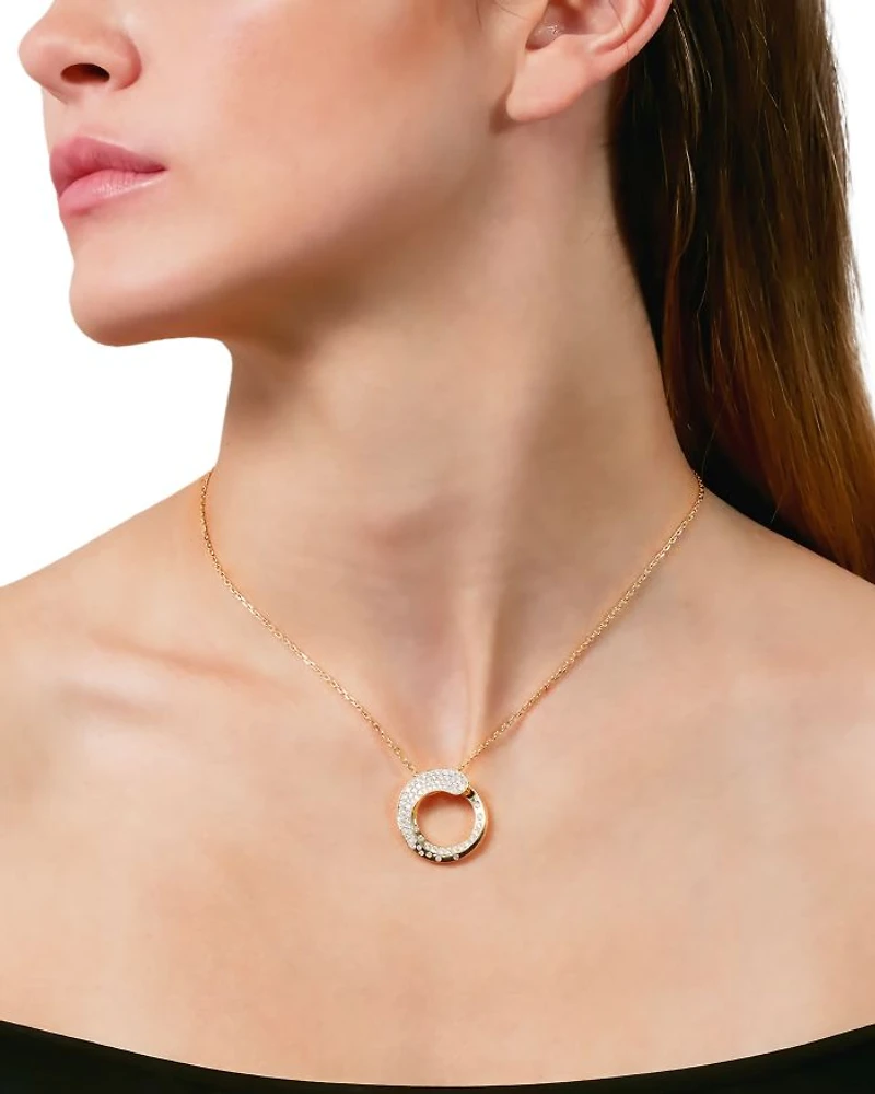 18K Yellow Gold Like Diamond Pavé Circle Pendant Necklace, 14-16" - Exclusive