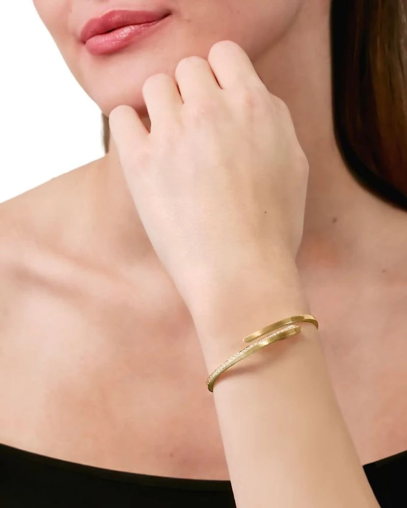 18K Yellow Gold Like Diamond Pavé Bypass Slim Bangle Bracelet - Exclusive, Italy Campaign