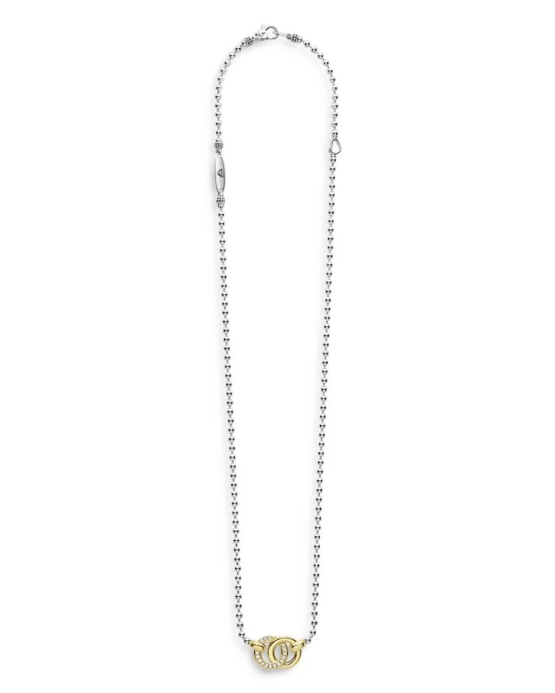 18K Yellow Gold & Sterling Silver Signature Caviar Diamond Interlocking Pendant Necklace, 16-18"