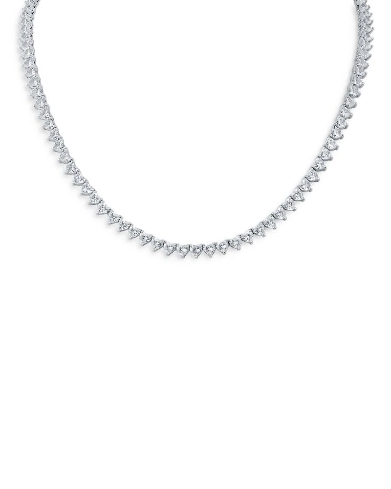 Heart Shape Cubic Zirconia Tennis Necklace in Rhodium Plated, 16"