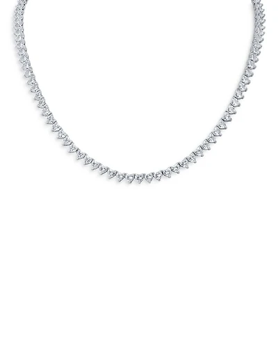 Heart Shape Cubic Zirconia Tennis Necklace in Rhodium Plated, 16"