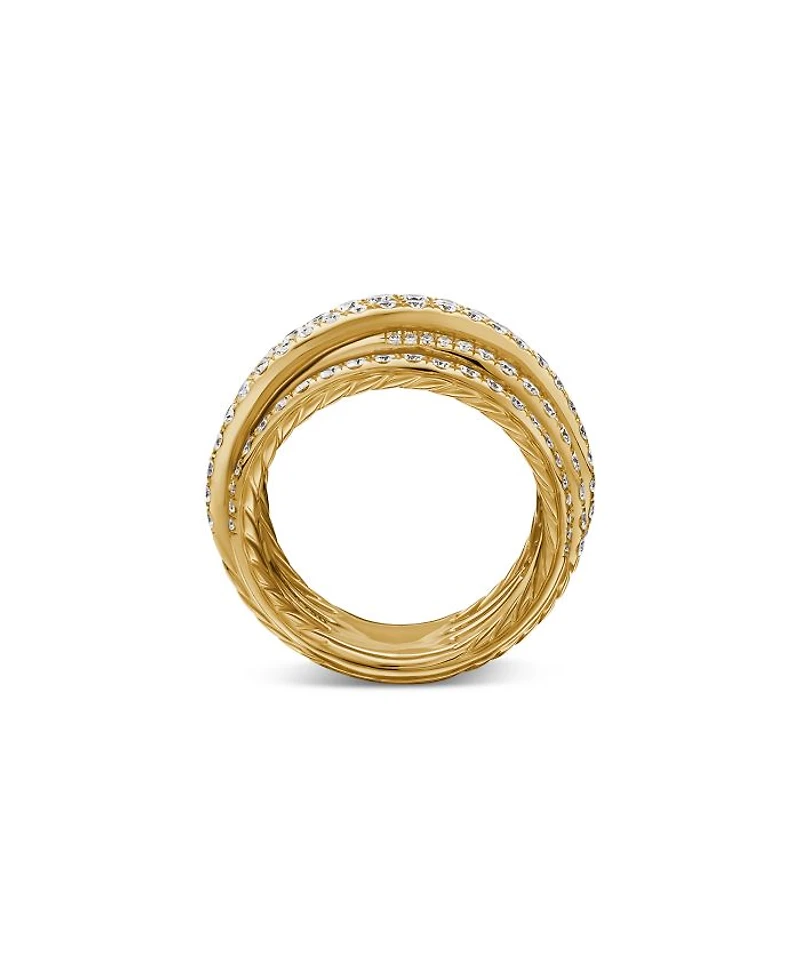 18K Yellow Gold Diamond Crossover Multirow Stack Look Ring