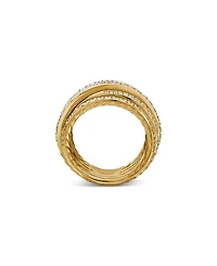 18K Yellow Gold Diamond Crossover Multirow Stack Look Ring