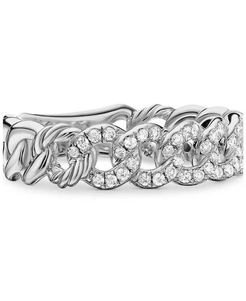 Belmont Curb Link Narrow Ring with Pavé Diamonds