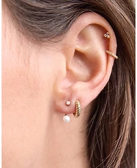 14K Yellow Gold Cultured Freshwater Pearl & Diamond Front to Back Earrings