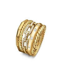 Stax Five Row Ring 18K Yellow Gold with Diamonds, 15mm
