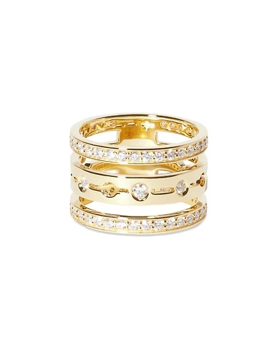 18K Yellow Gold Pulse Diamond Three Row Stack Look Ring