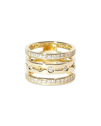 Dinh Van 18K Yellow Gold Pulse Diamond Three Row Stack Look Ring