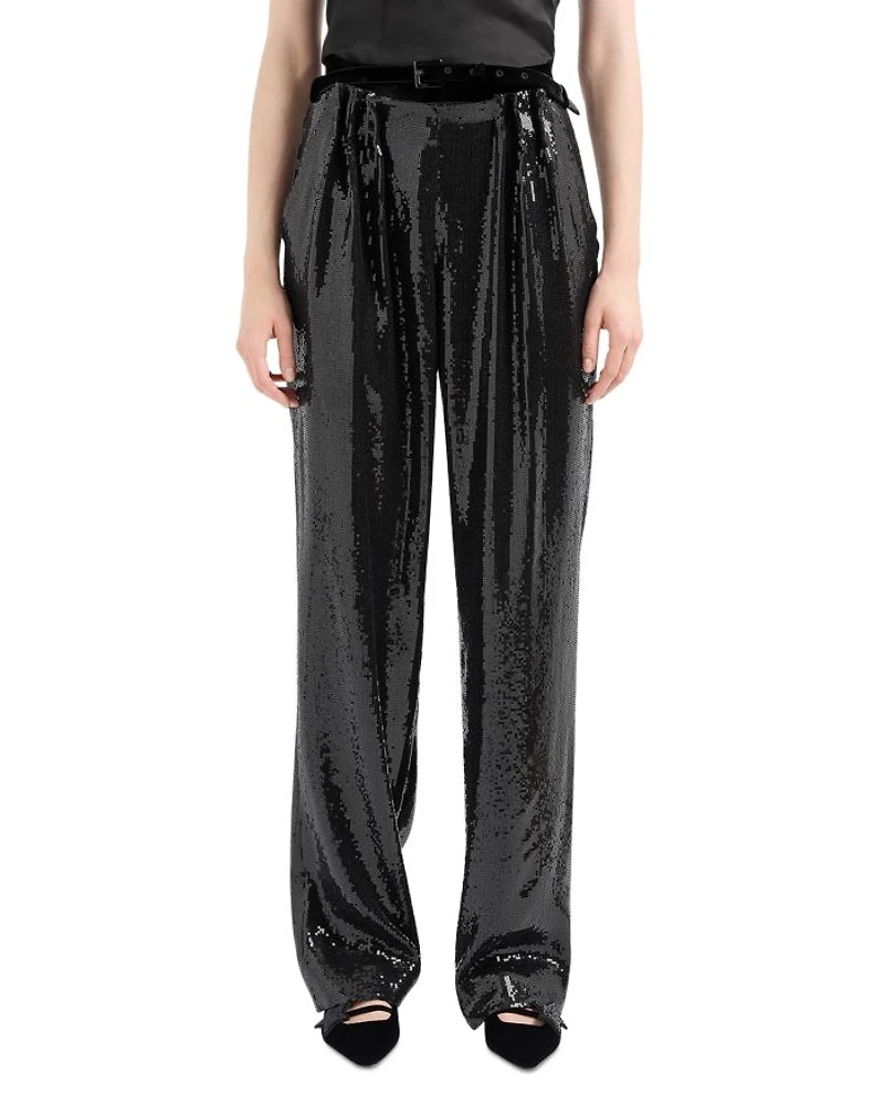 Belted Micro Sequin Trousers