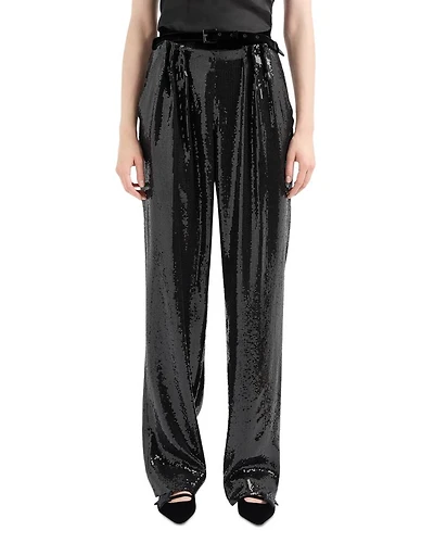 Belted Micro Sequin Trousers