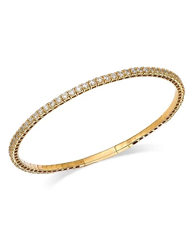 14K Yellow Gold Lab Grown Diamond Flexible Bangle Bracelet