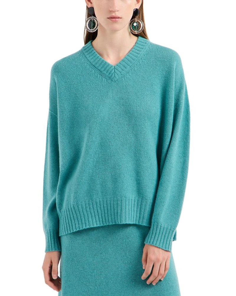 Seamless Plain Knit V Neck Sweater
