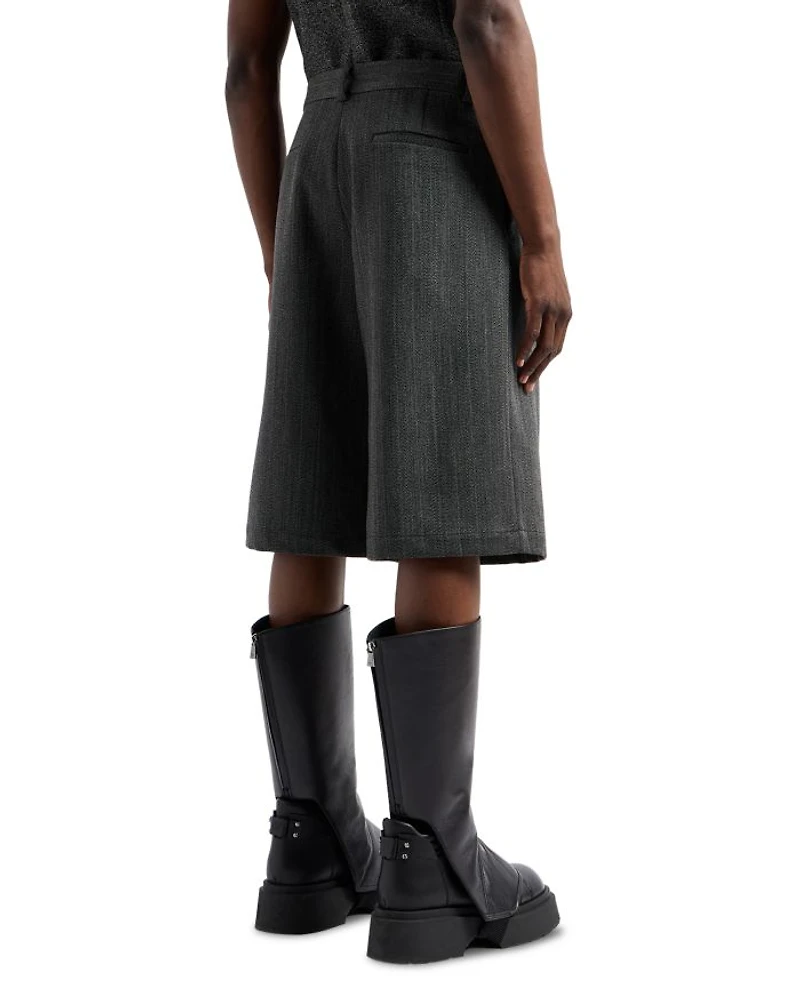Wool Heavy Mouliné Chevron Jacquard Oversized Fit Pleated Bermuda Shorts