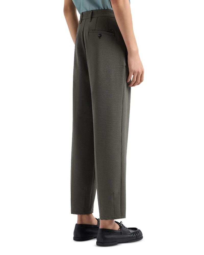 Technical Nylon Blend Seersucker Regular Fit Pleated Pants