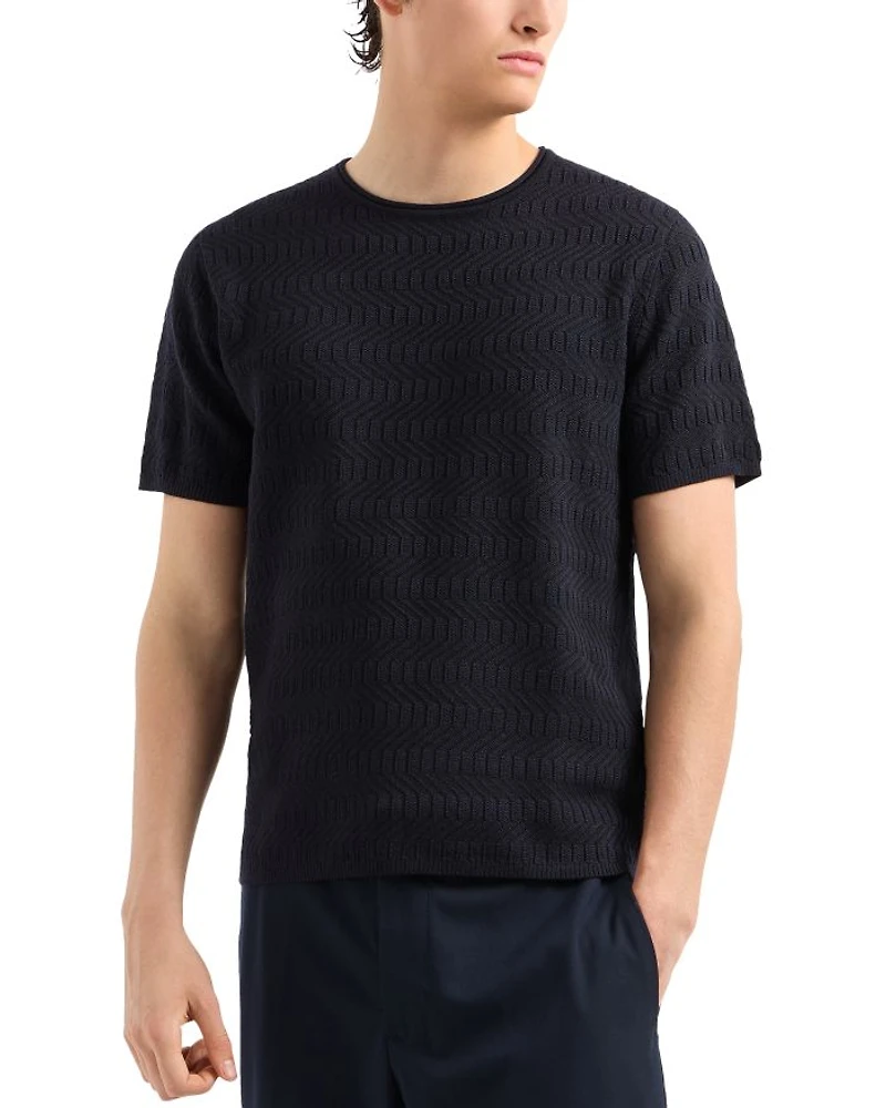 Virgin Wool Allover Geometric Jacquard Motif T Shirt