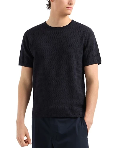 Virgin Wool Allover Geometric Jacquard Motif T Shirt