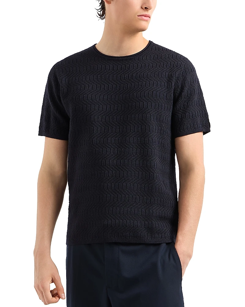 Emporio Armani Virgin Wool Allover Geometric Jacquard Motif T Shirt