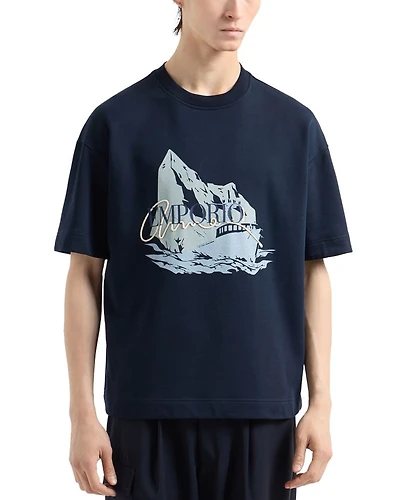 Lightweight Jersey Short Sleeved Sweatshirt with Iceberg and Logo Print