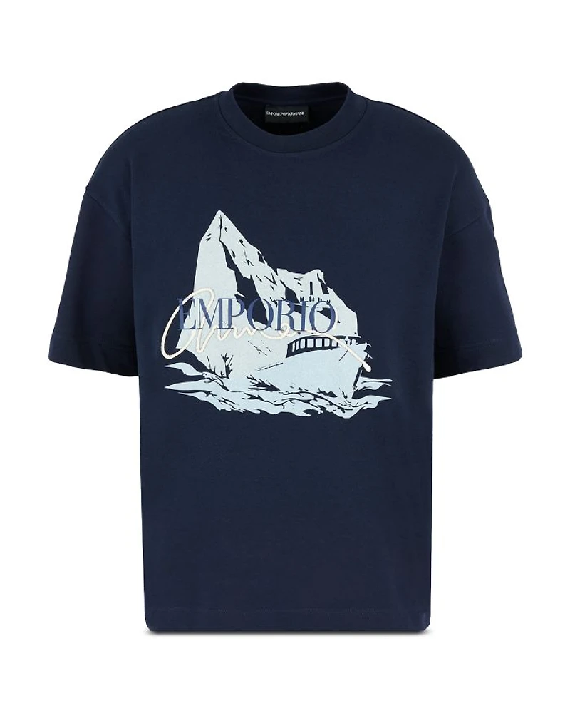 Lightweight Jersey Short Sleeved Sweatshirt with Iceberg and Logo Print