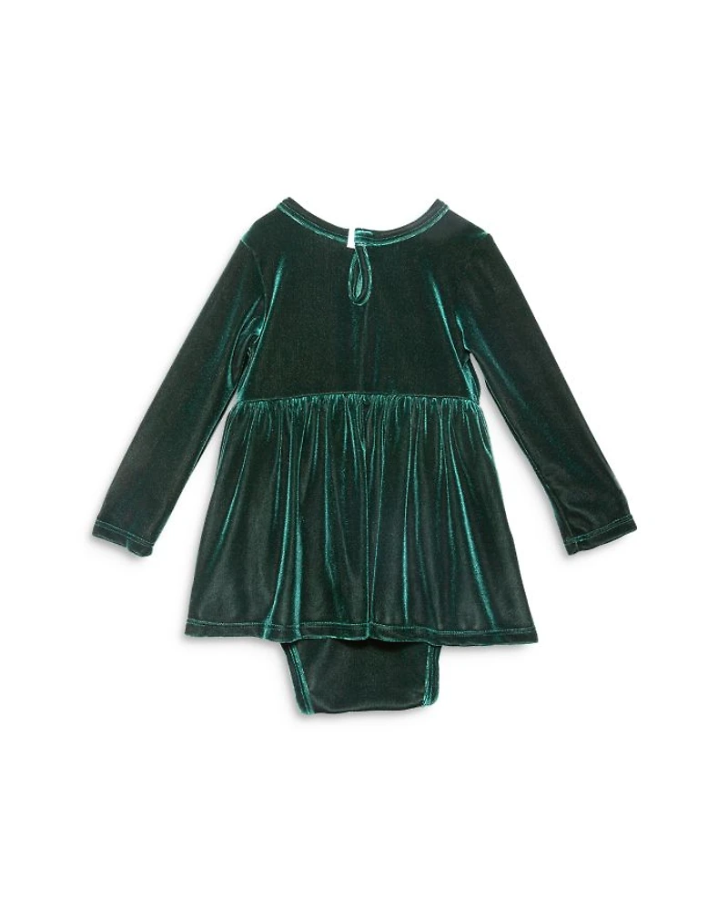Girls' Holiday Bubble Romper Emerald Stretch Velvet - Baby
