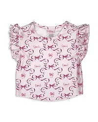 Terez Girls' Pink Bows Stretch Ruffle Sleeve Crop Top - Little Kid, Big Kid