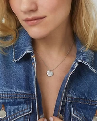 Cubic Zirconia Heart Pendant Necklace in Rhodium Plated, 16"-18"