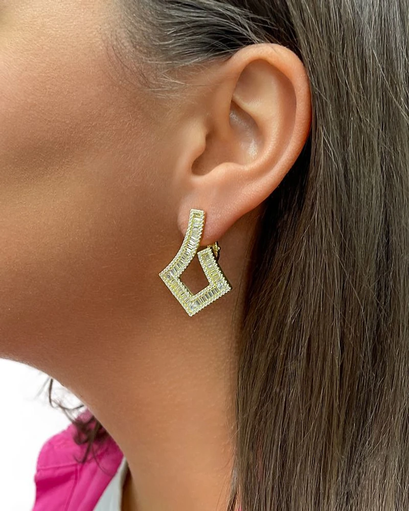 Amina Cubic Zirconia Drop Earrings in 14K Gold Plated
