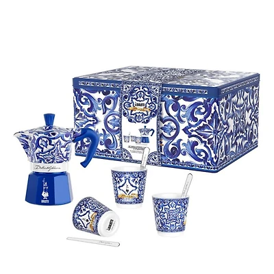 Moka 3-Cup Coffee Maker & Cups Gift Set