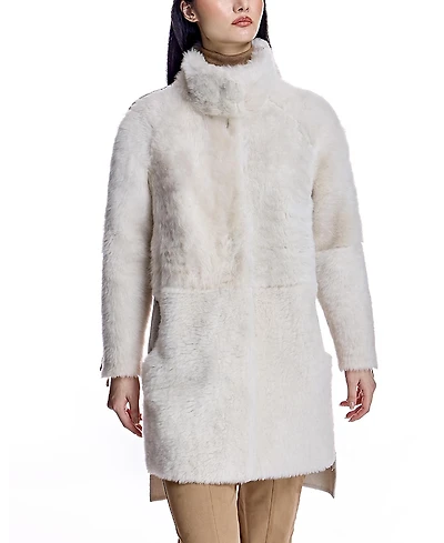 Maximilian Mixed-Media Shearling Coat With Zipper Trim