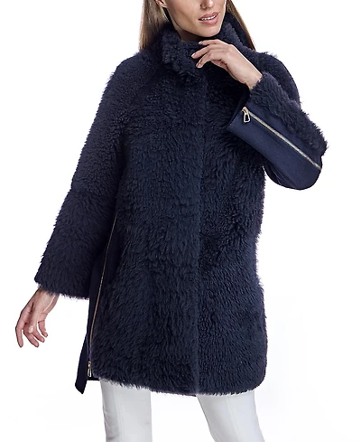 Maximilian Mixed-Media Shearling Coat With Zipper Trim