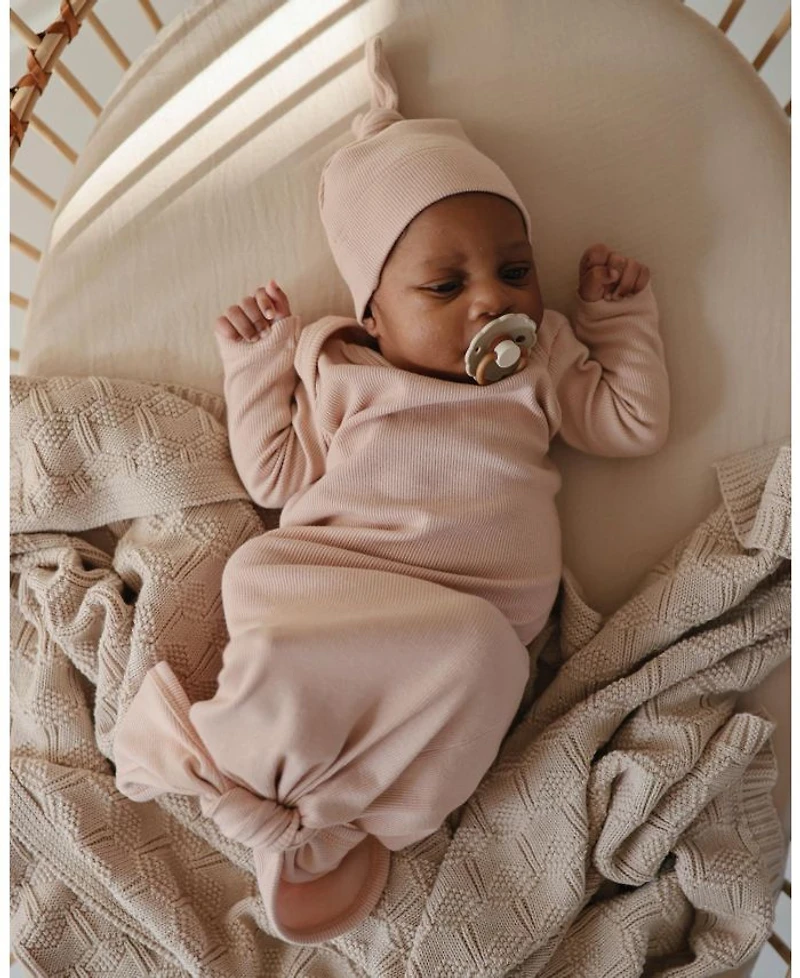 Ribbed Knotted Baby Gown + Beanie