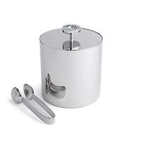 Striations Ice Bucket & Tongs, Silver Tone