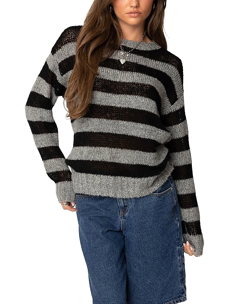 Edikted Light Knit Striped Sweater
