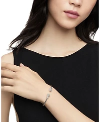 Sterling Silver Starburst Cable Bangle Bracelet with Diamonds