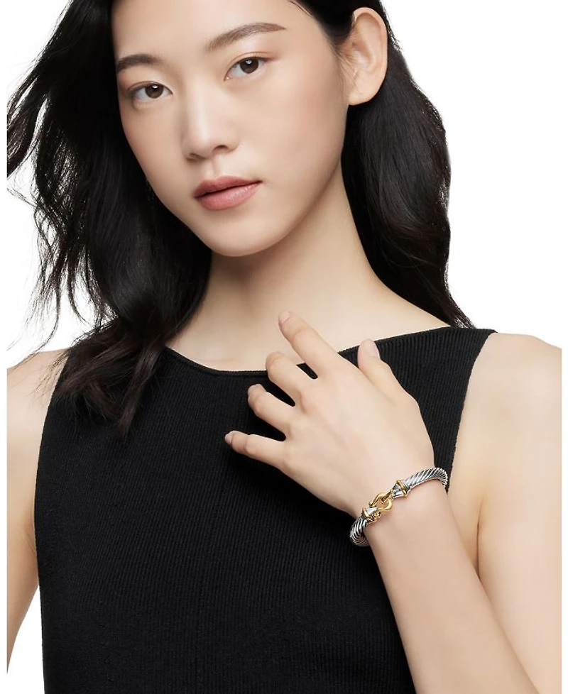 Sterling Silver & 18K Yellow Gold Cable Buckle Bracelet with Rhodalite Garnet