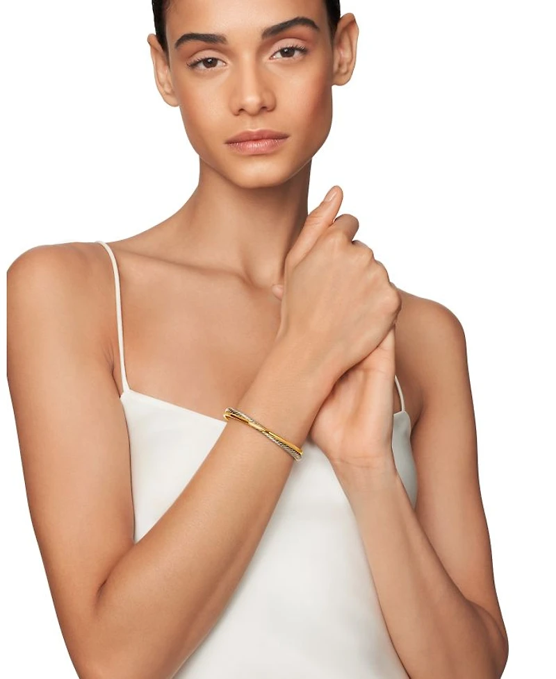 Crossover Two Row Cuff Sterling Silver with 18K Yellow Gold, 5mm